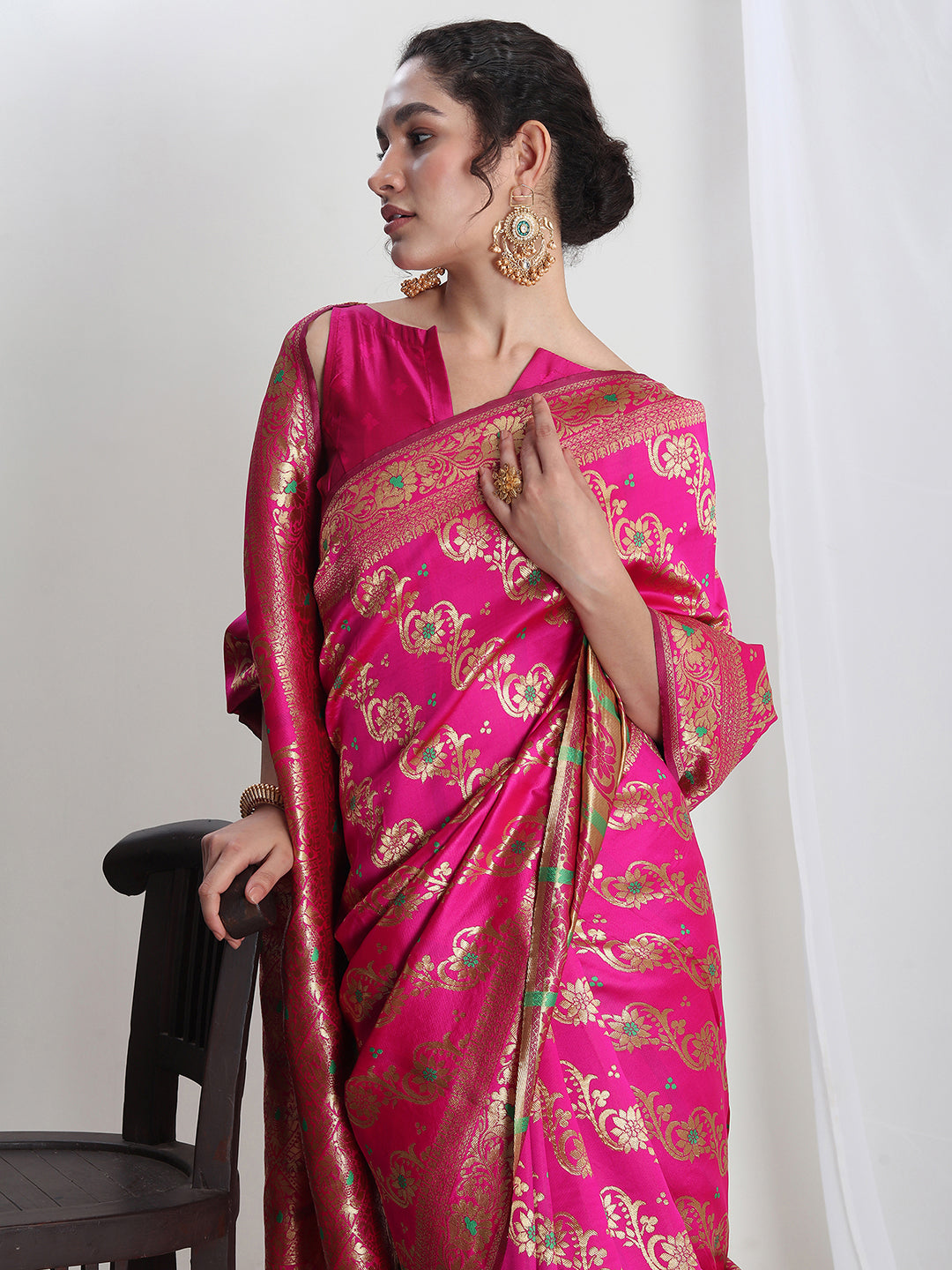 Janasya Pink Silk Blend Floral Jacquard Grab2Buy 