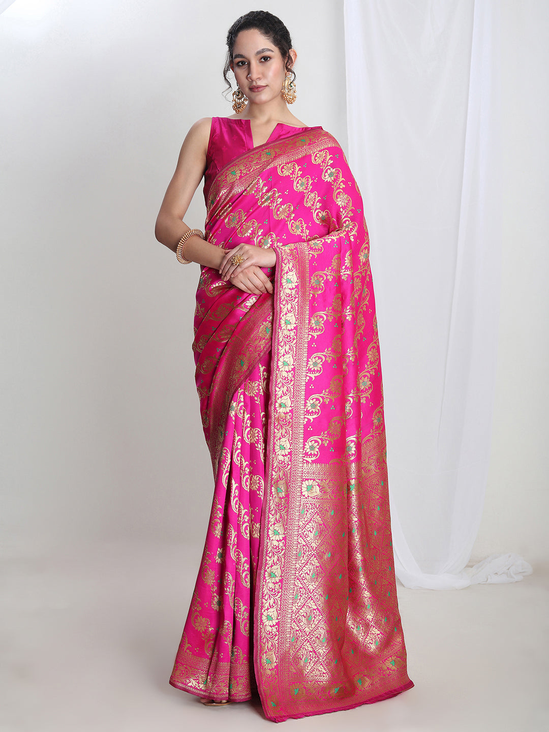 Janasya Pink Silk Blend Floral Jacquard Grab2Buy 