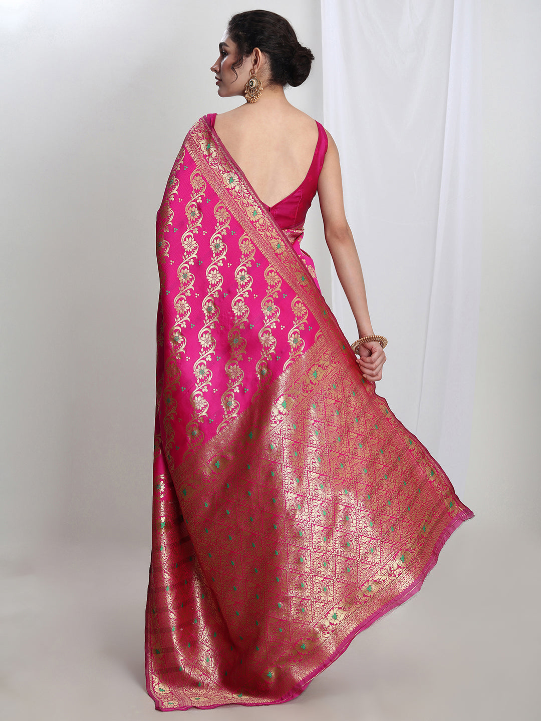 Janasya Pink Silk Blend Floral Jacquard Grab2Buy 