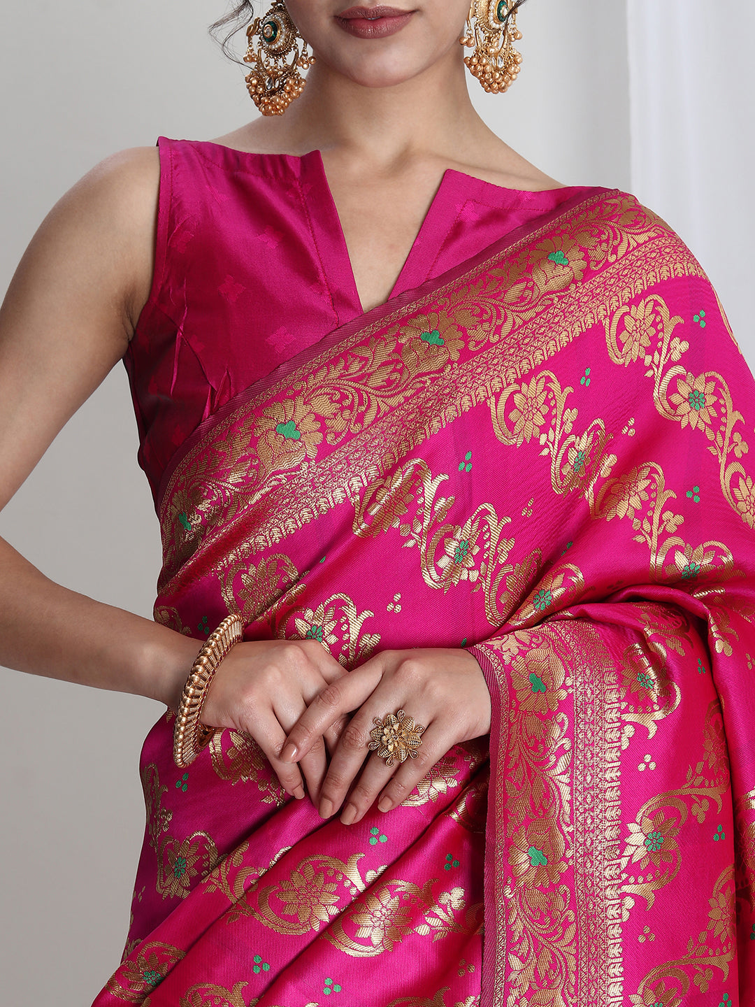 Janasya Pink Silk Blend Floral Jacquard Grab2Buy 