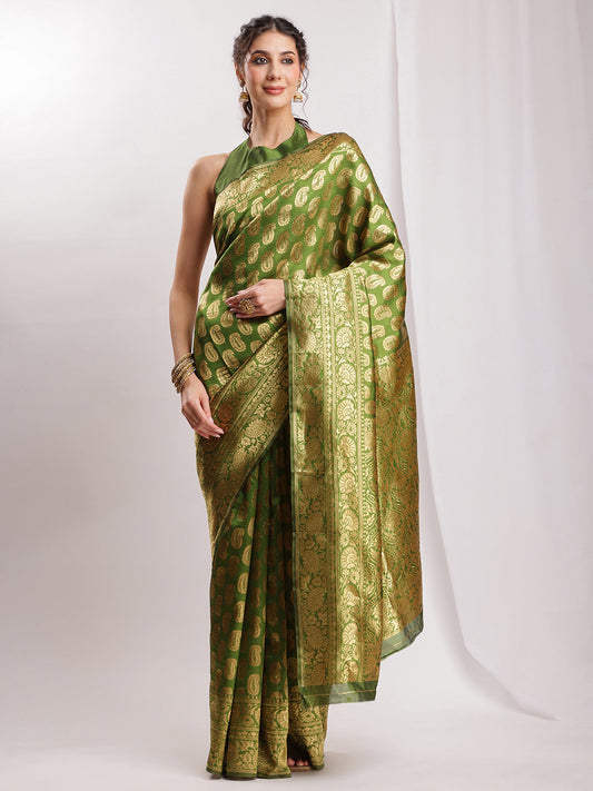 Janasya Green Silk Blend Paisley Jacquard Grab2Buy 