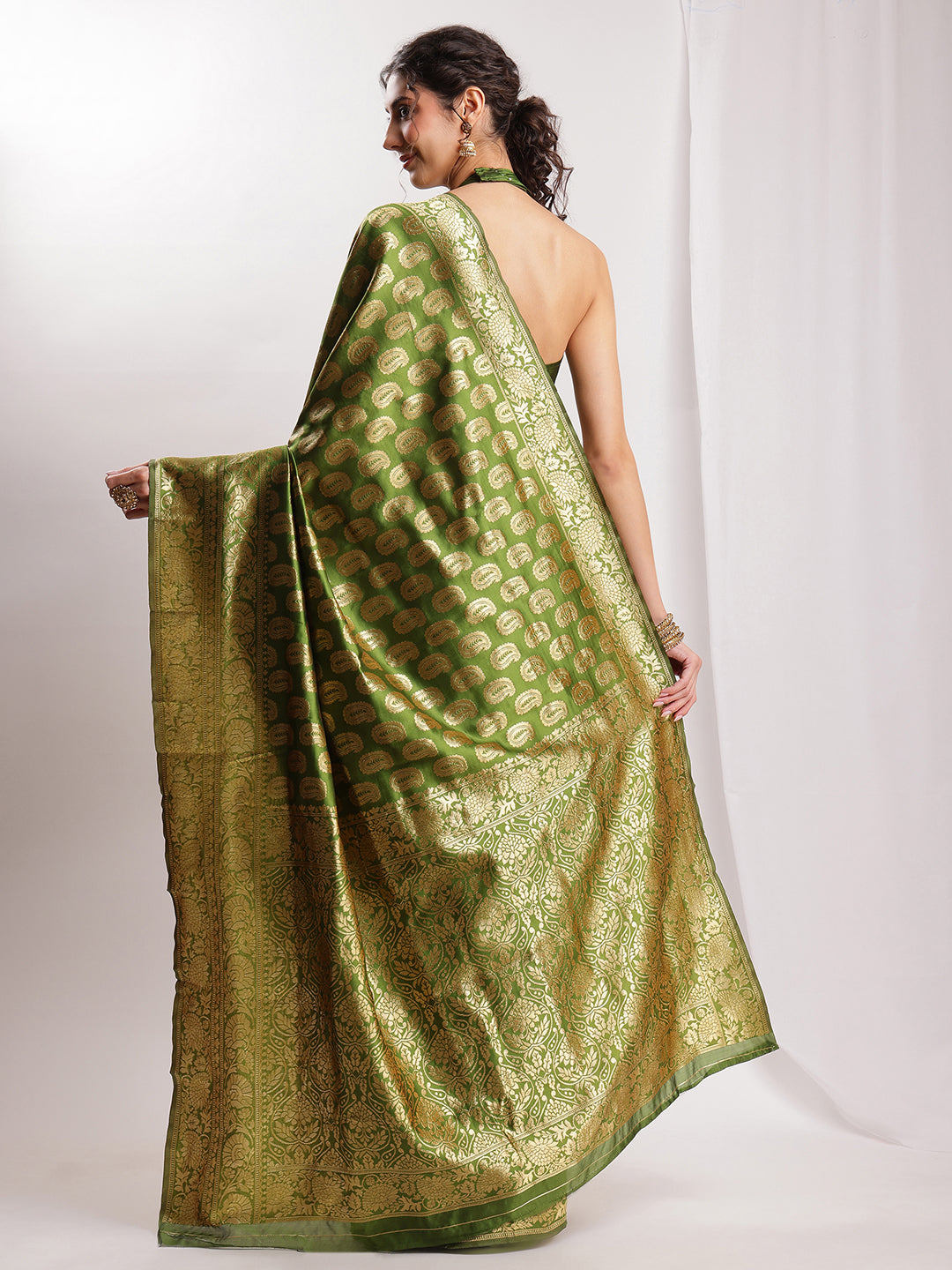Janasya Green Silk Blend Paisley Jacquard Grab2Buy 