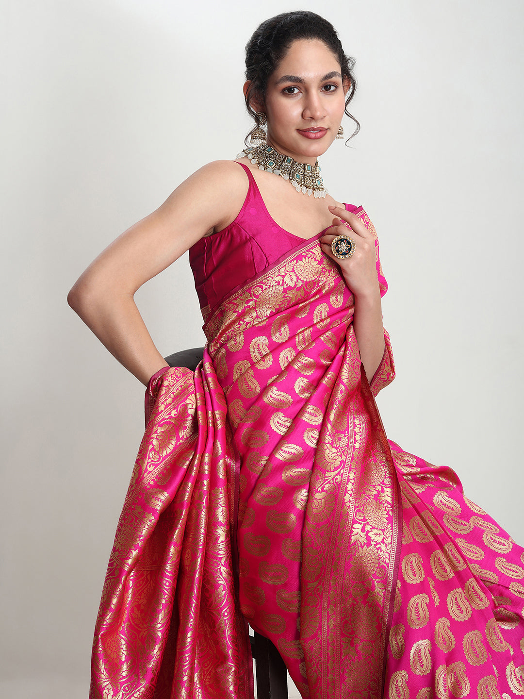 Janasya Pink Silk Blend Paisley Jacquard Grab2Buy 