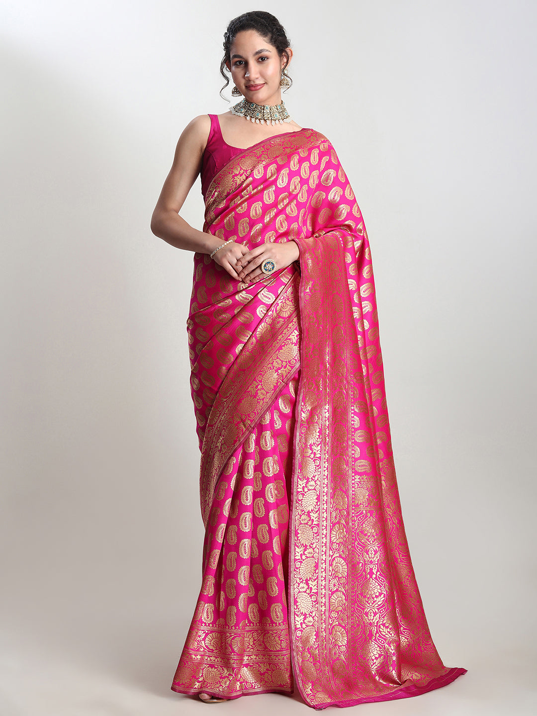 Janasya Pink Silk Blend Paisley Jacquard Grab2Buy 