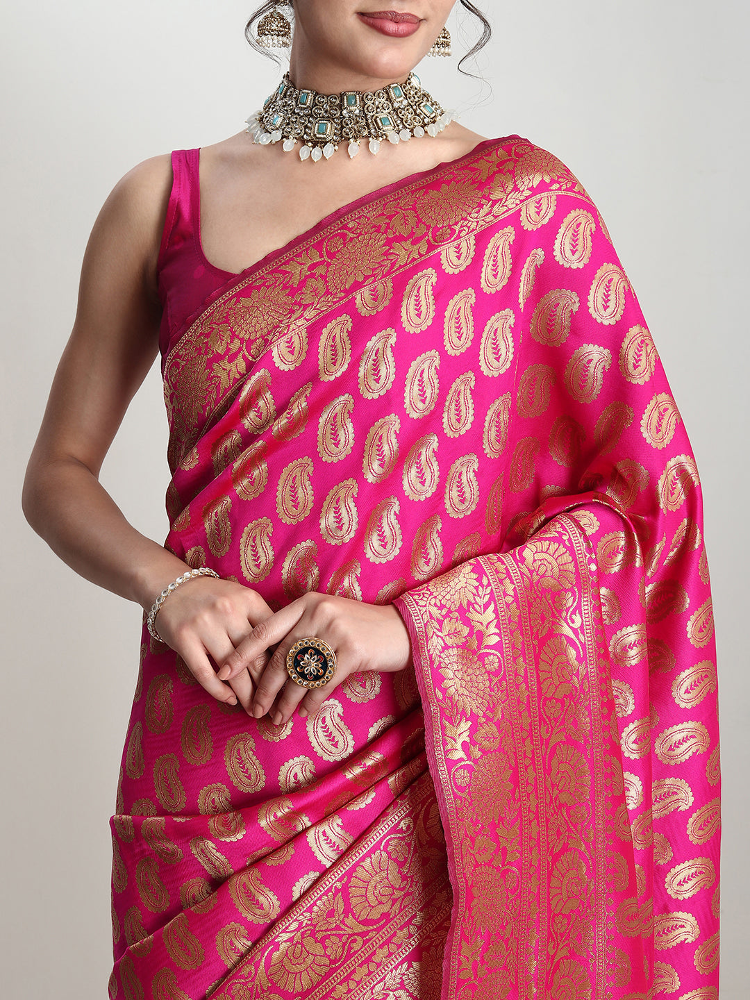 Janasya Pink Silk Blend Paisley Jacquard Grab2Buy 