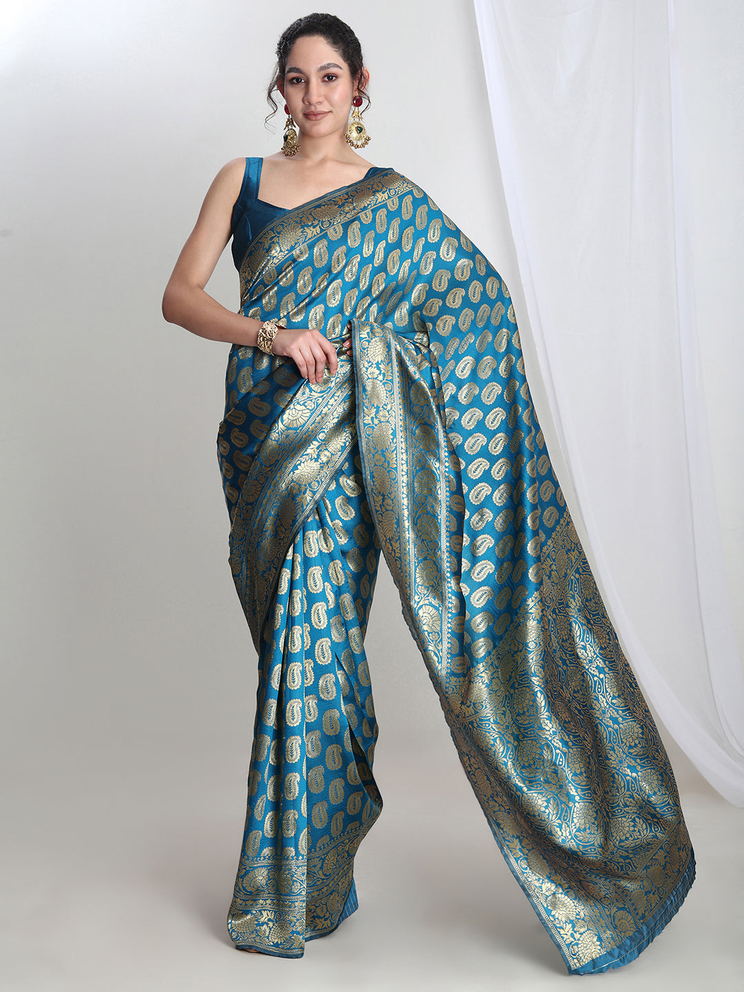 Janasya Blue Silk Blend Paisley Jacquard Grab2Buy 