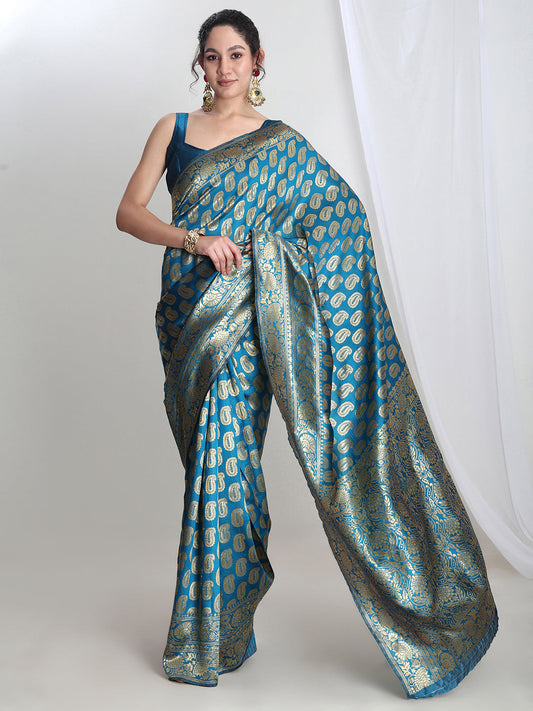 Janasya Blue Silk Blend Paisley Jacquard Grab2Buy 