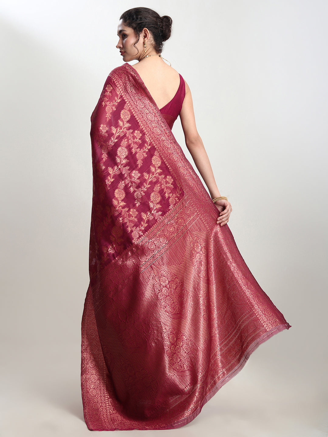 Janasya Magenta Silk Blend Floral Jacquard Grab2Buy 