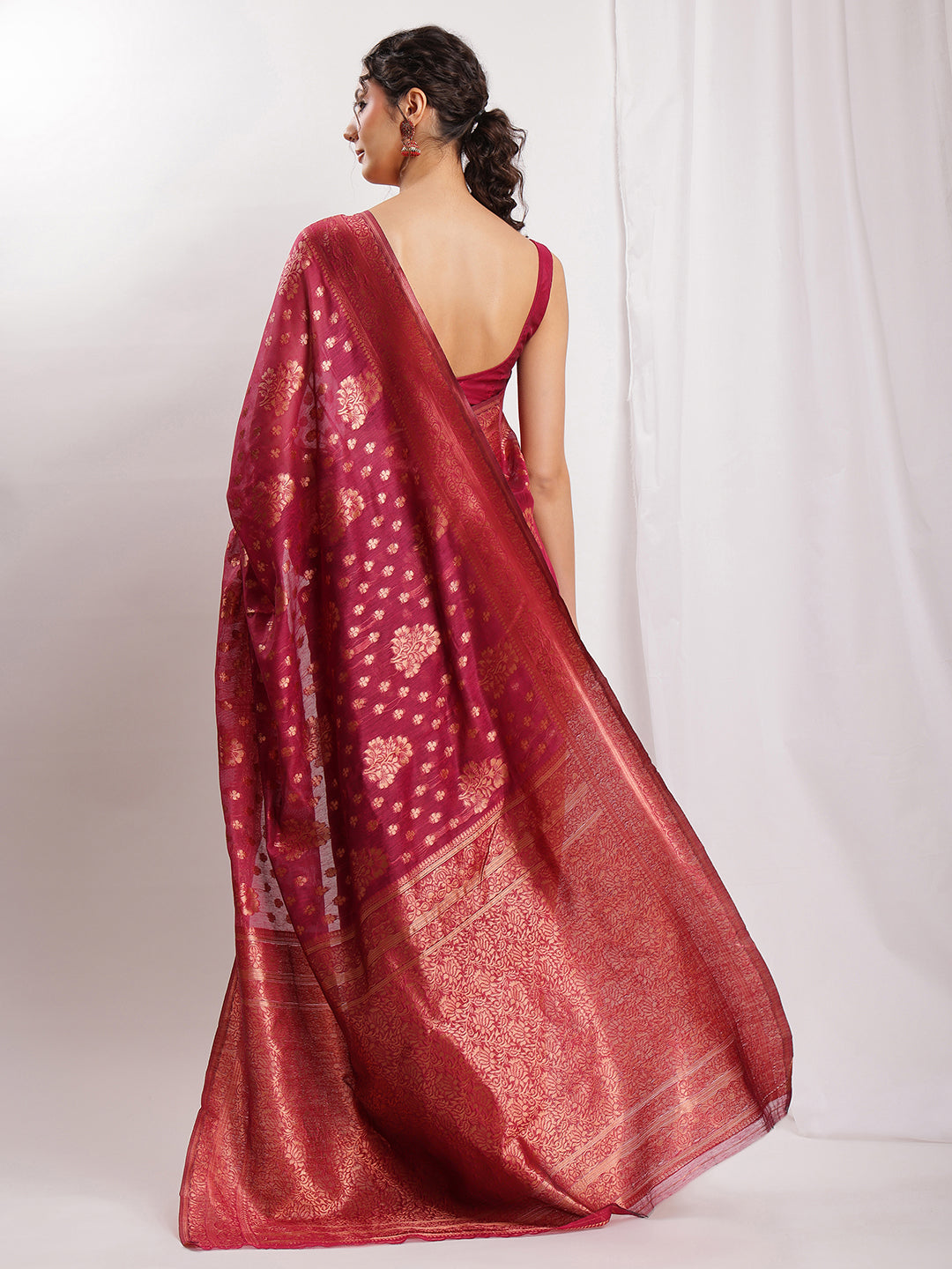 Janasya Fuchsia Silk Blend Floral Jacquard Grab2Buy 