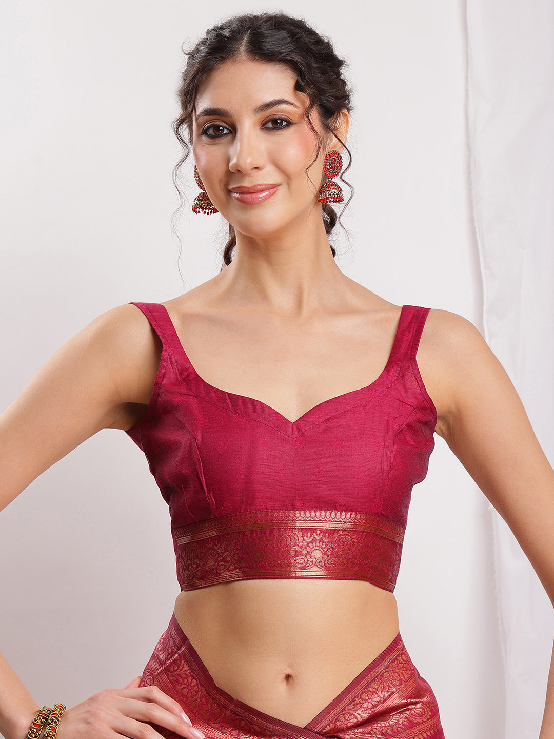 Janasya Fuchsia Silk Blend Floral Jacquard Grab2Buy 