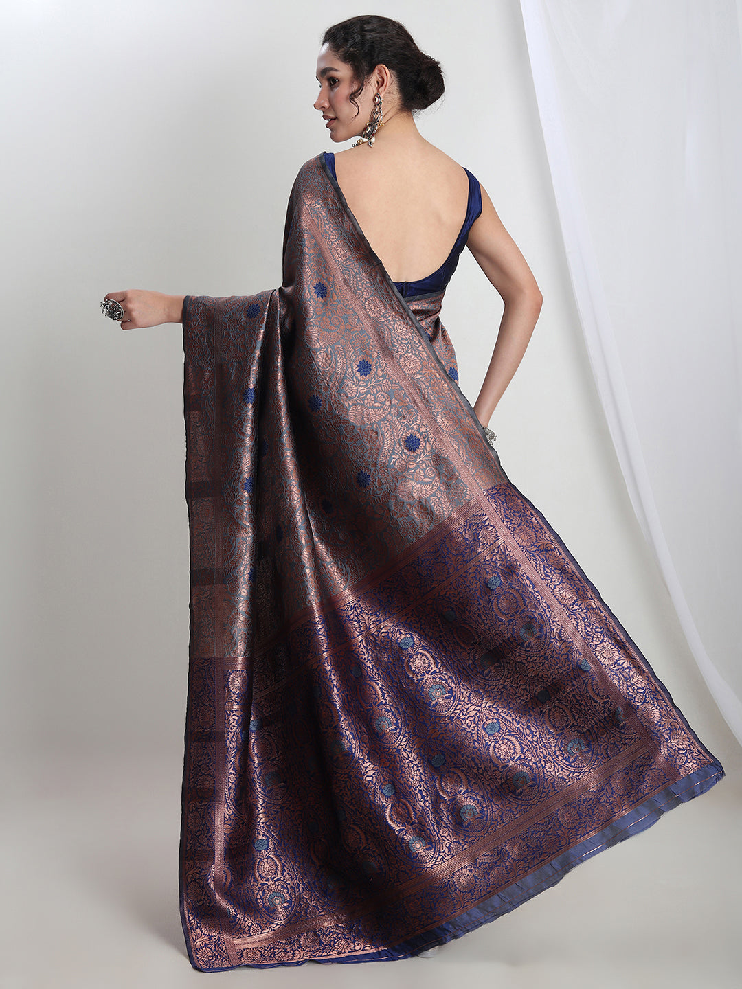Janasya Grey Silk Blend Floral Jacquard Grab2Buy 