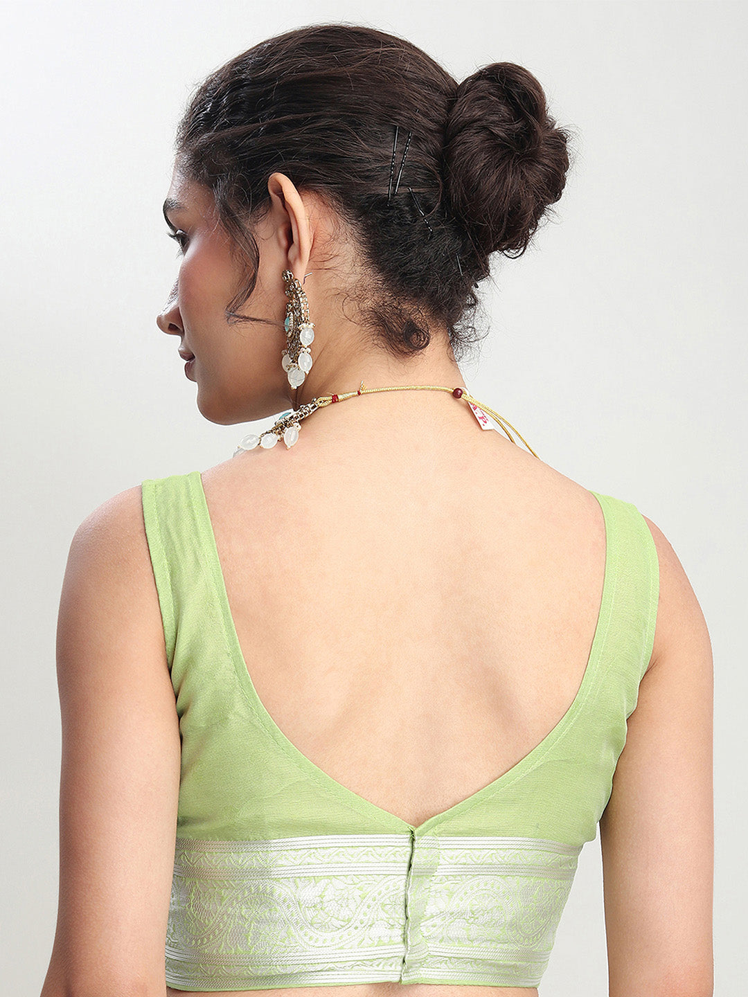 Janasya Light Green Silk Blend Floral Jacquard Grab2Buy 