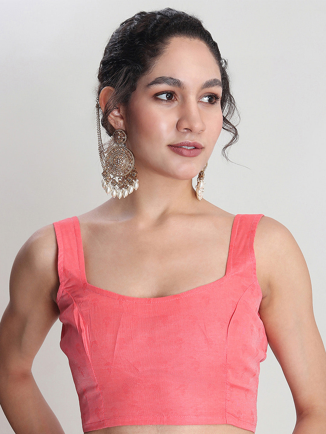 Janasya Coral Silk Blend Floral Jacquard Grab2Buy 