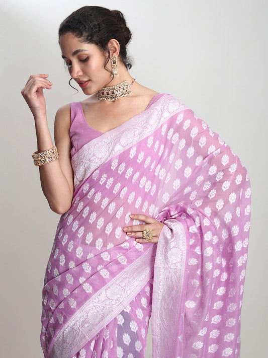 Janasya Lavender Silk Blend Floral Jacquard Grab2Buy 