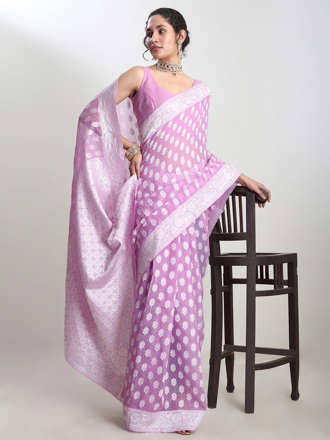 Janasya Lavender Silk Blend Floral Jacquard Grab2Buy 