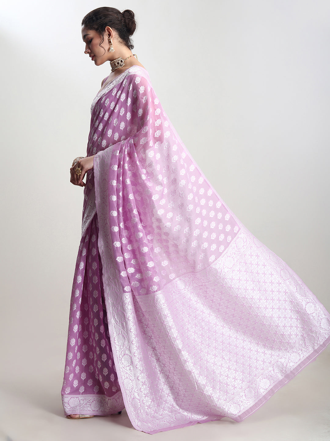 Janasya Lavender Silk Blend Floral Jacquard Grab2Buy 