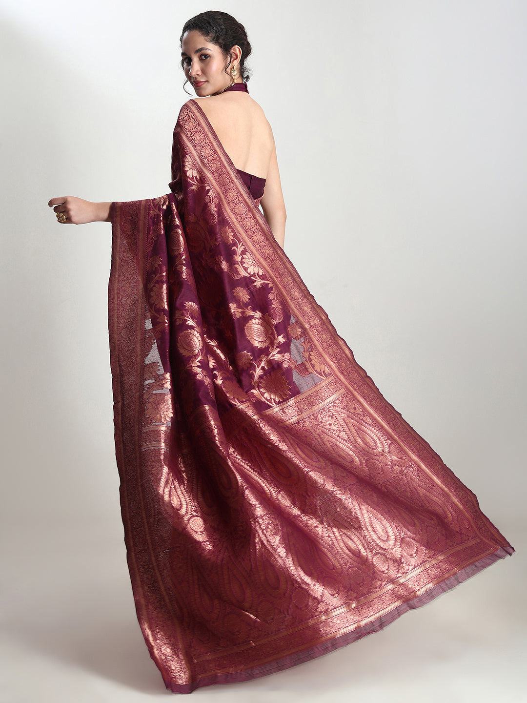 Janasya Purple Silk Blend Floral Jacquard Grab2Buy 