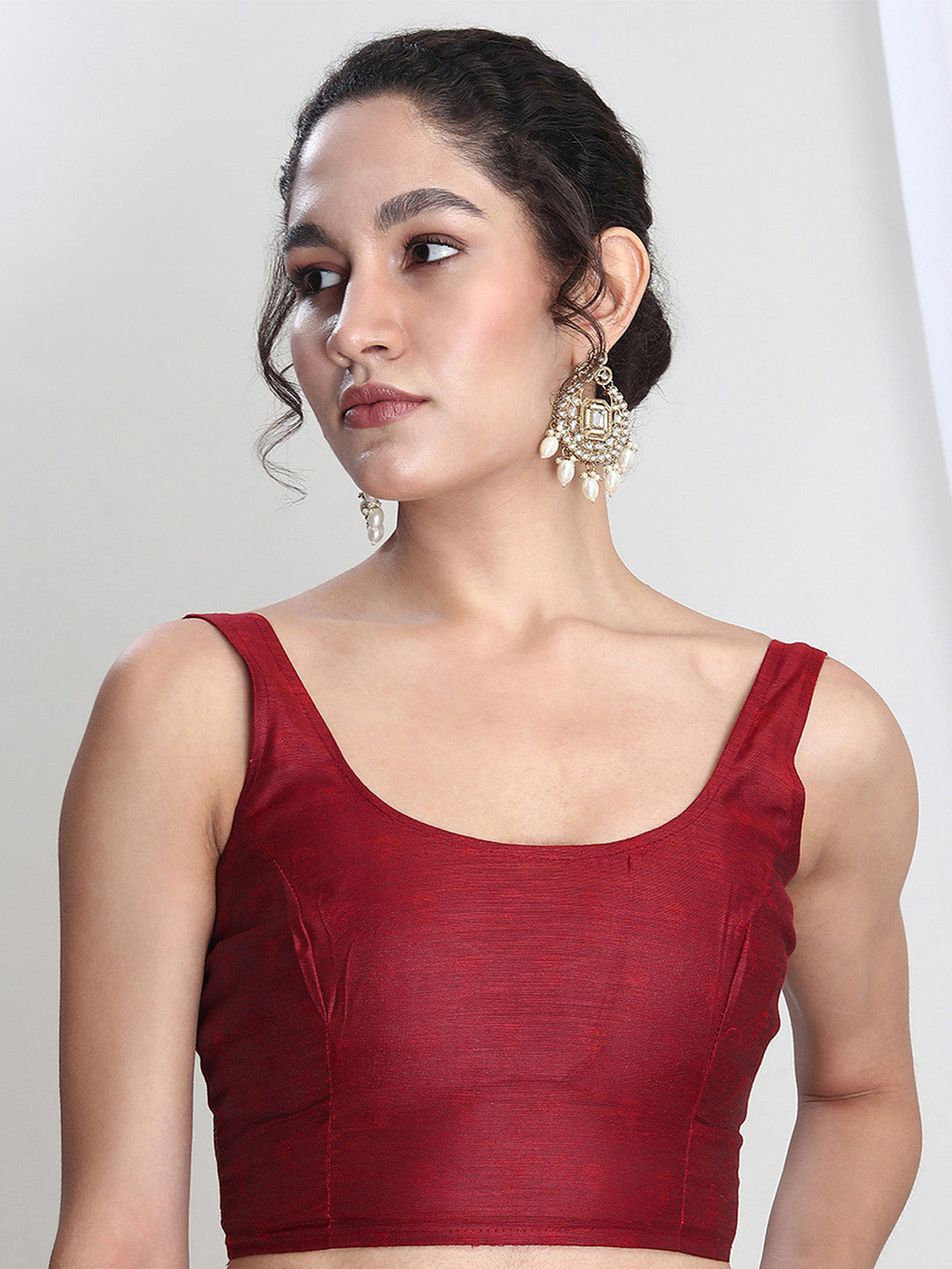 Janasya Red Silk Blend Floral Jacquard Grab2Buy 