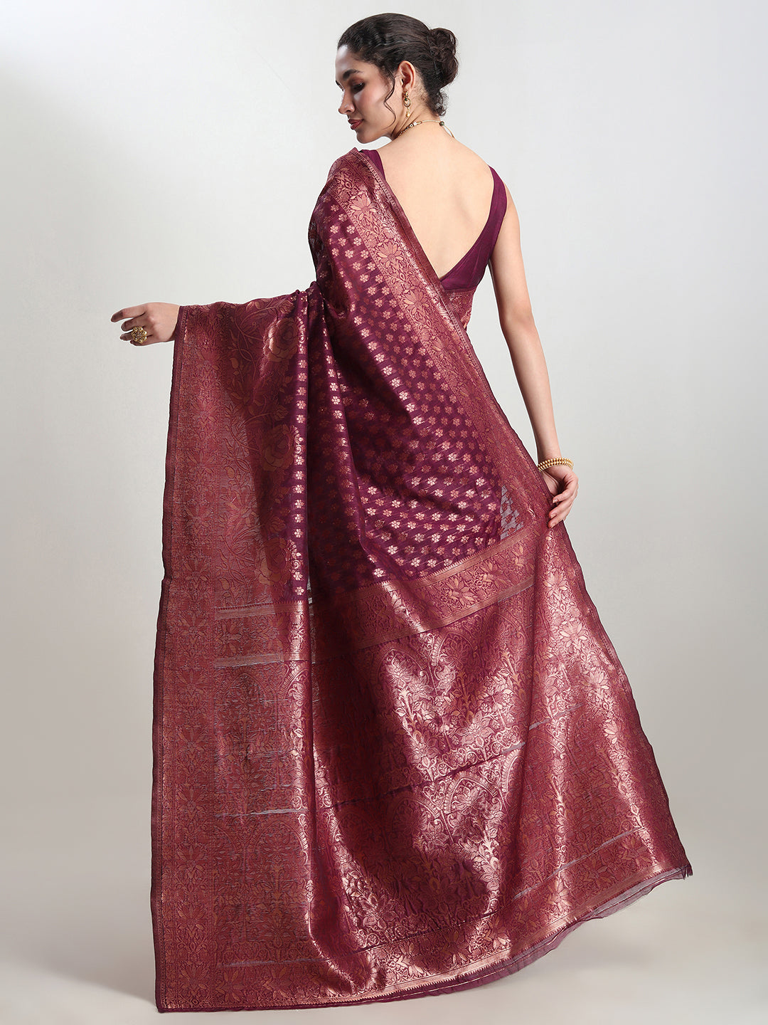 Janasya Purple Silk Blend Floral Jacquard Grab2Buy 
