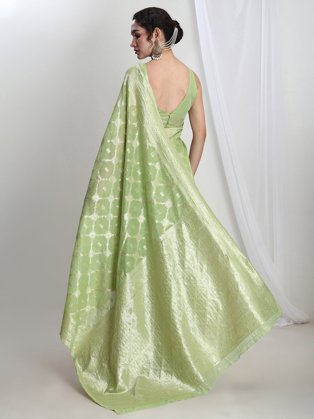 Janasya Light Green Silk Blend Geometric Jacquard Grab2Buy 