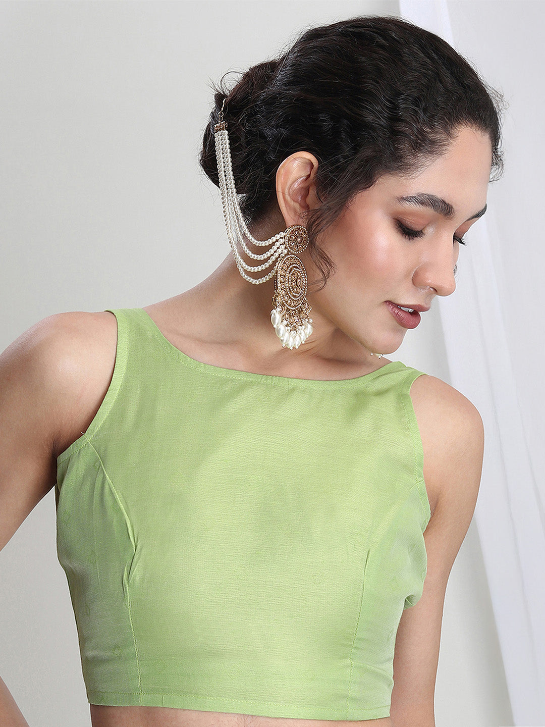 Janasya Light Green Silk Blend Geometric Jacquard Grab2Buy 