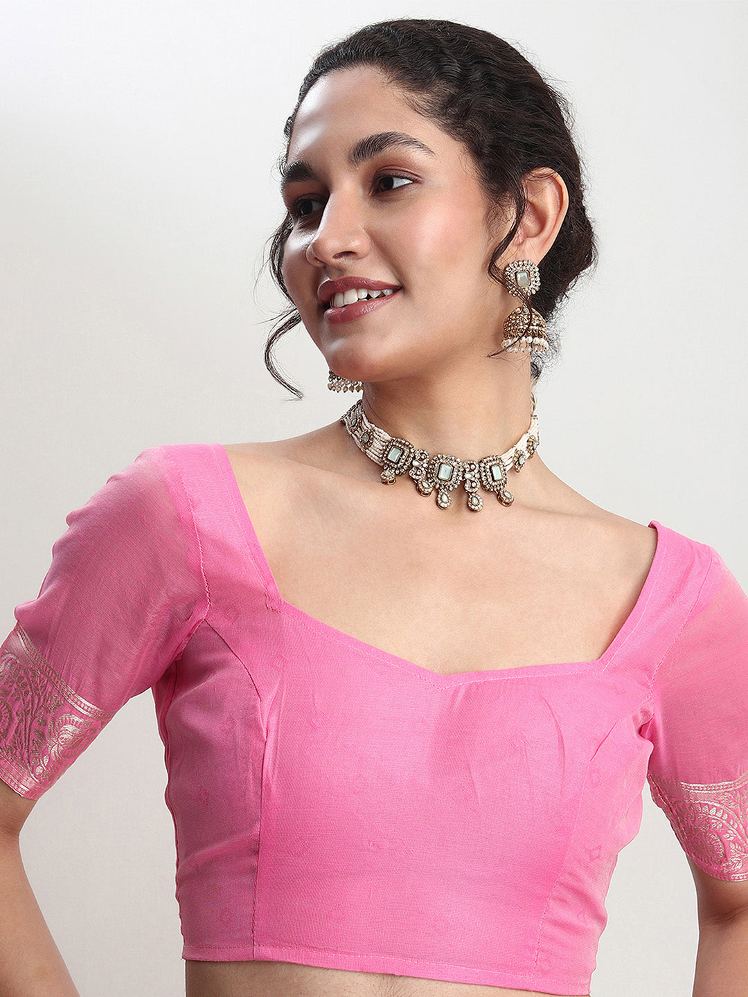 Janasya Pink Silk Blend Geometric Jacquard Grab2Buy 