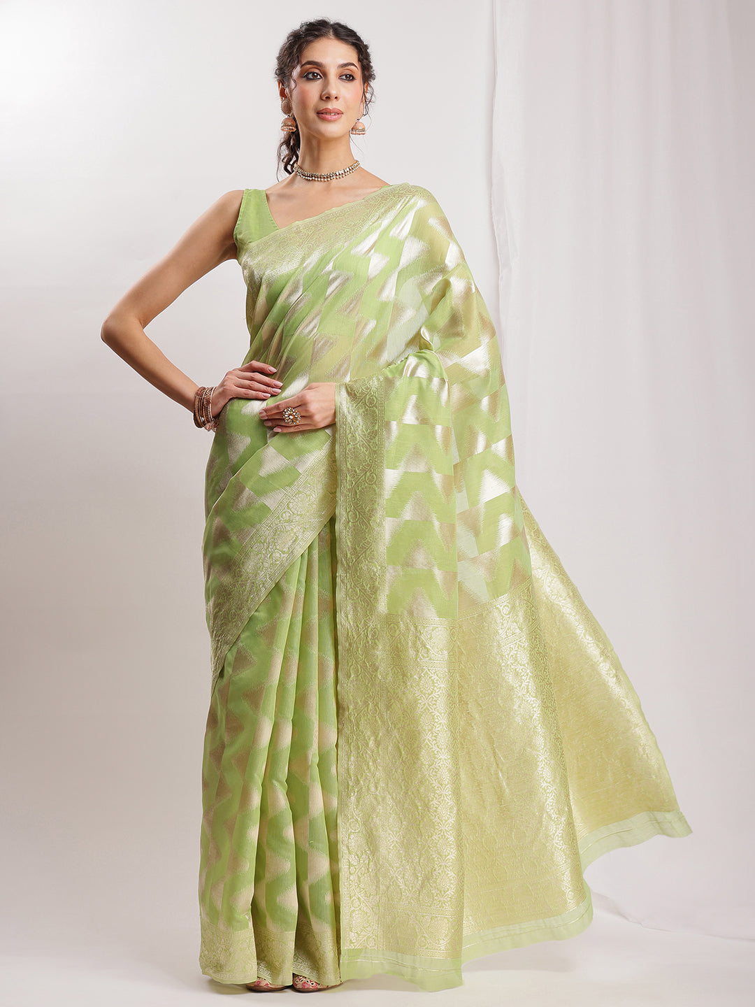 Janasya Navy Blue Silk Blend Geometric Jacquard Grab2Buy 