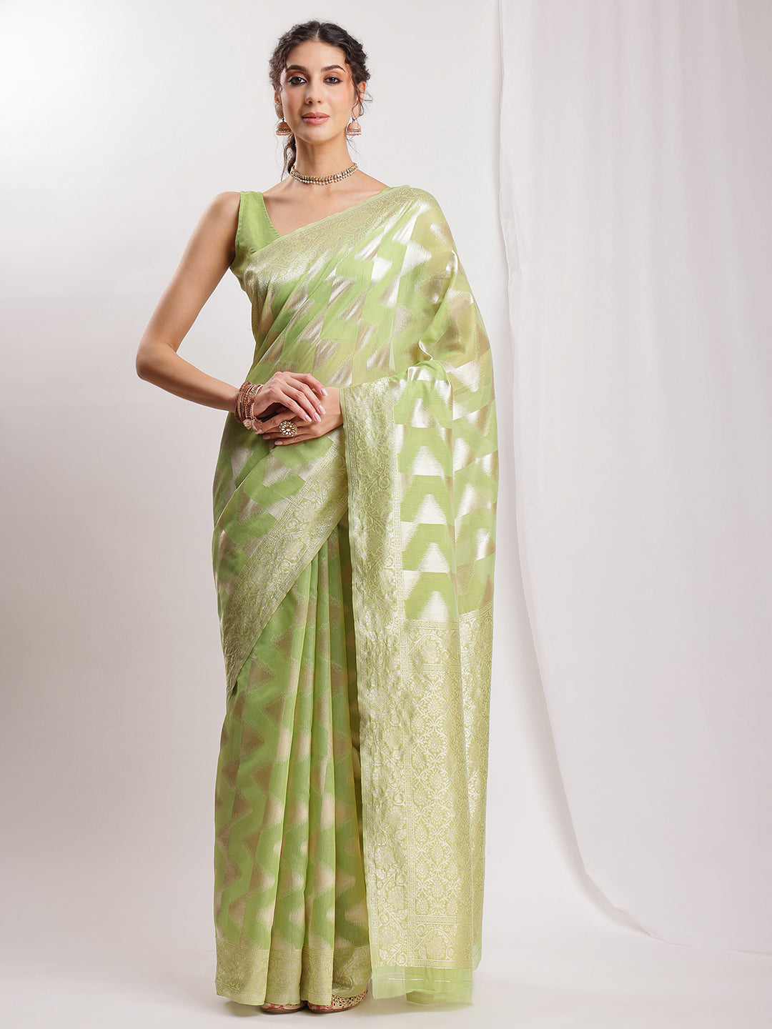 Janasya Navy Blue Silk Blend Geometric Jacquard Grab2Buy 