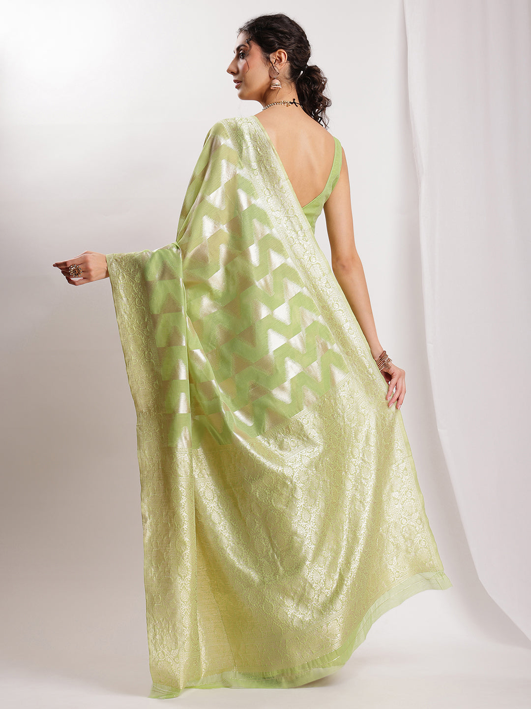 Janasya Navy Blue Silk Blend Geometric Jacquard Grab2Buy 