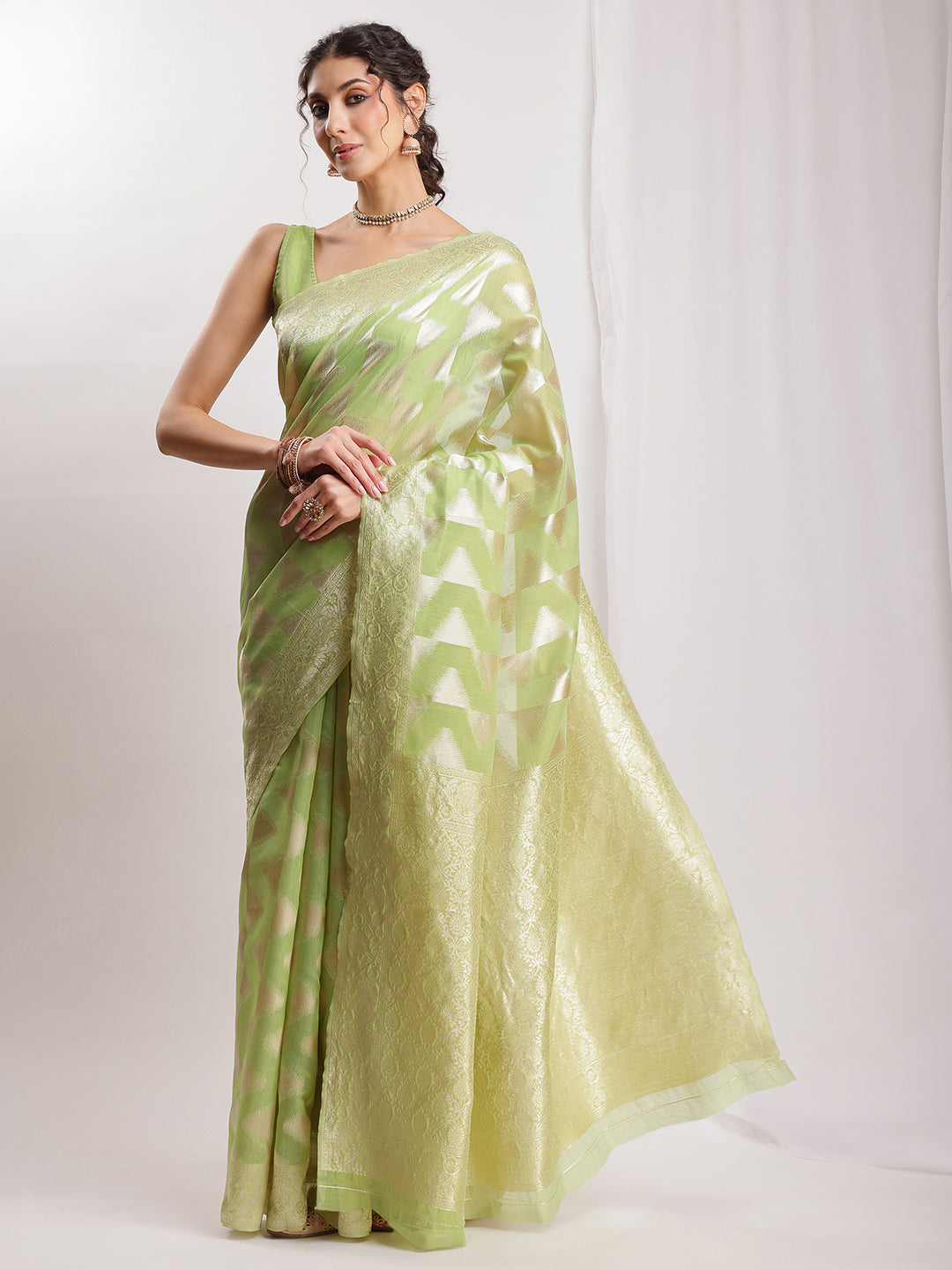Janasya Navy Blue Silk Blend Geometric Jacquard Grab2Buy 