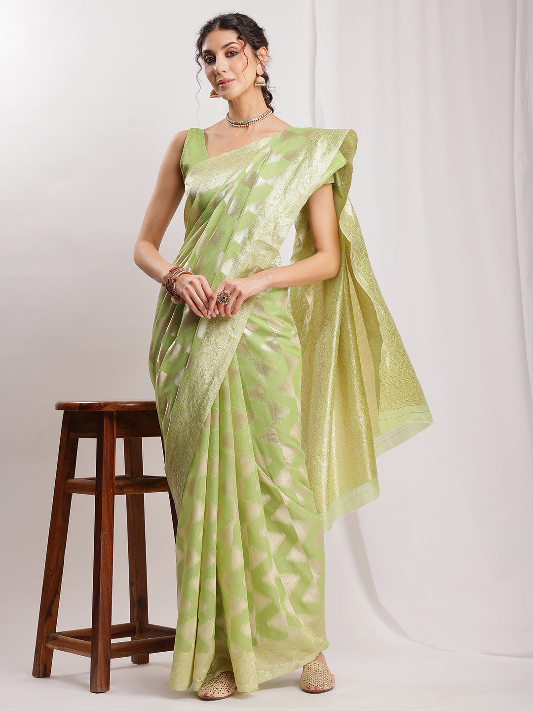 Janasya Navy Blue Silk Blend Geometric Jacquard Grab2Buy 