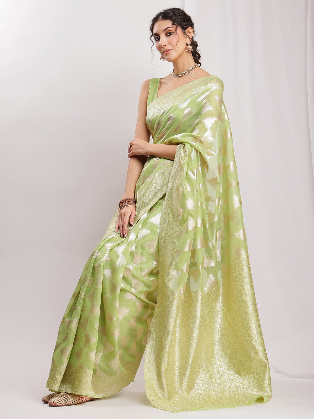 Janasya Navy Blue Silk Blend Geometric Jacquard Grab2Buy 