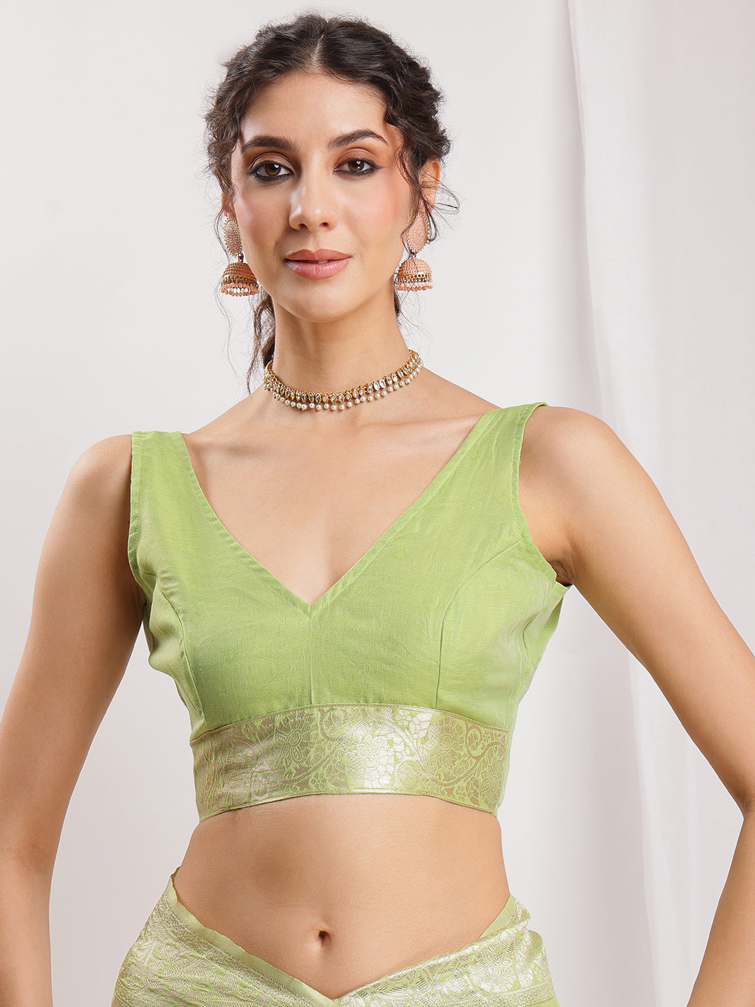 Janasya Navy Blue Silk Blend Geometric Jacquard Grab2Buy 