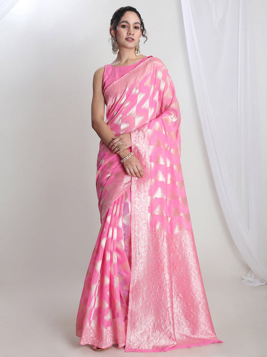 Janasya Pink Silk Blend Geometric Jacquard Grab2Buy 