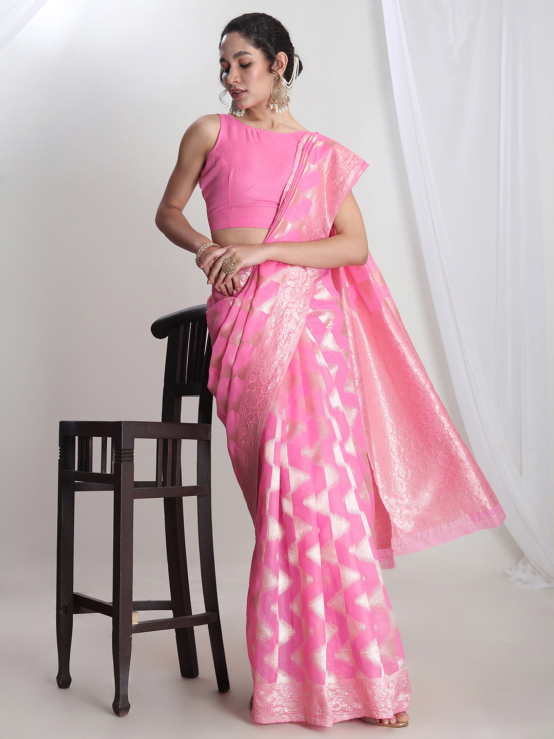 Janasya Pink Silk Blend Geometric Jacquard Grab2Buy 