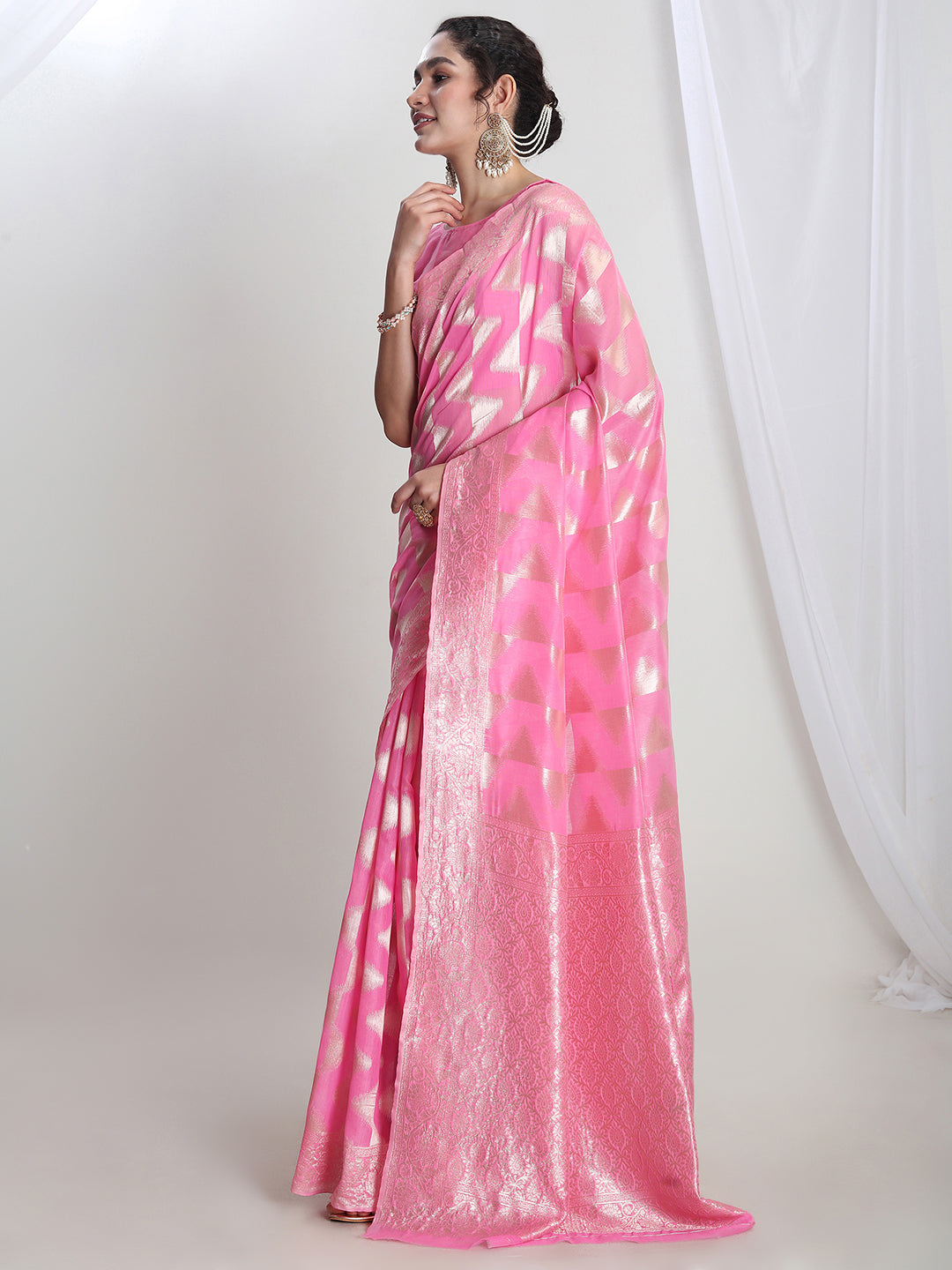 Janasya Pink Silk Blend Geometric Jacquard Grab2Buy 