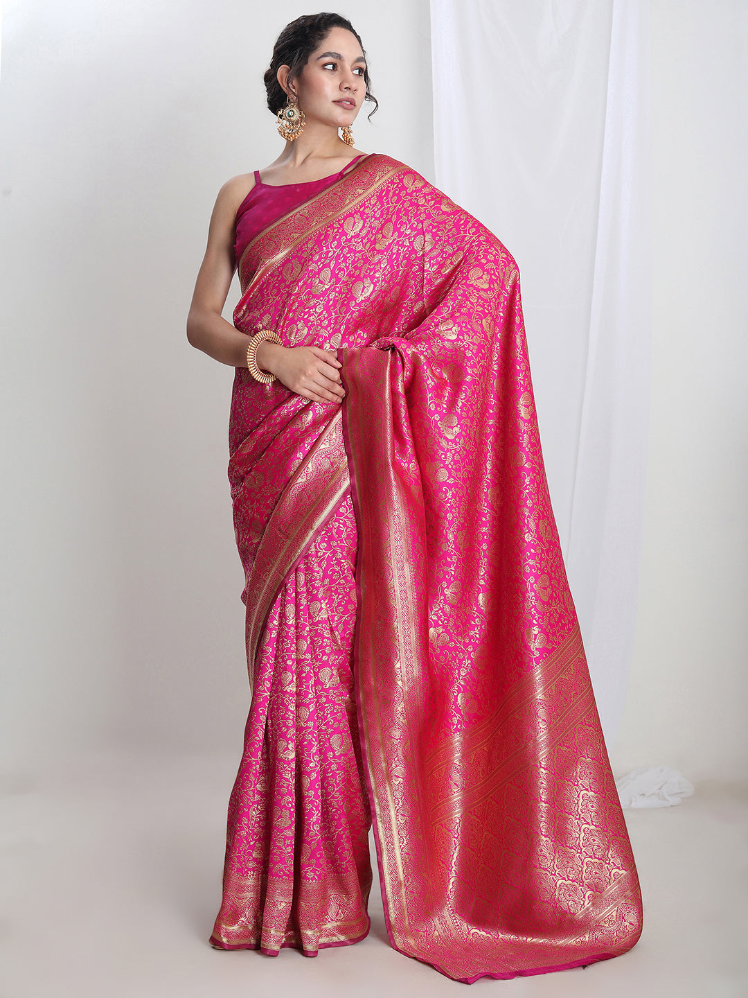 Janasya Pink Silk Blend Floral Jacquard Grab2Buy 