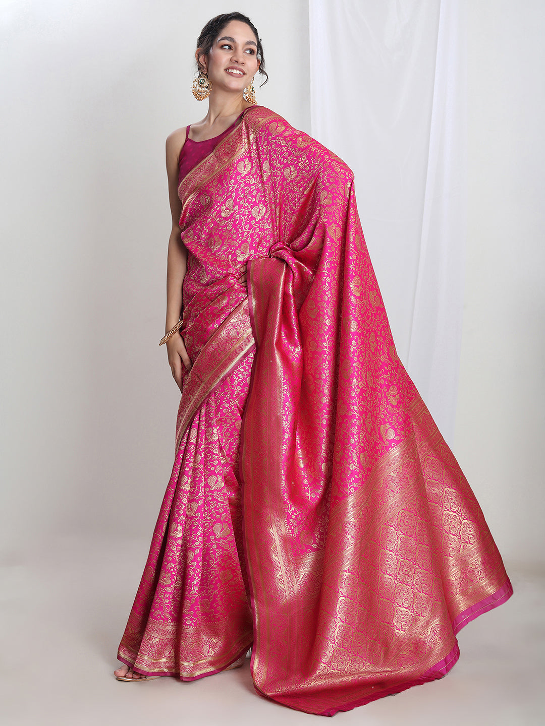 Janasya Pink Silk Blend Floral Jacquard Grab2Buy 