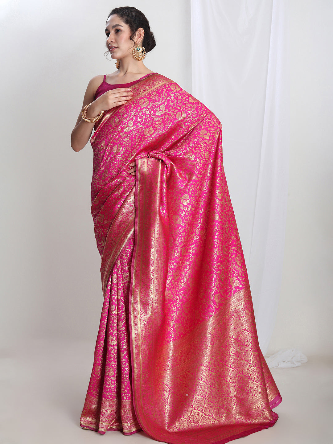 Janasya Pink Silk Blend Floral Jacquard Grab2Buy 