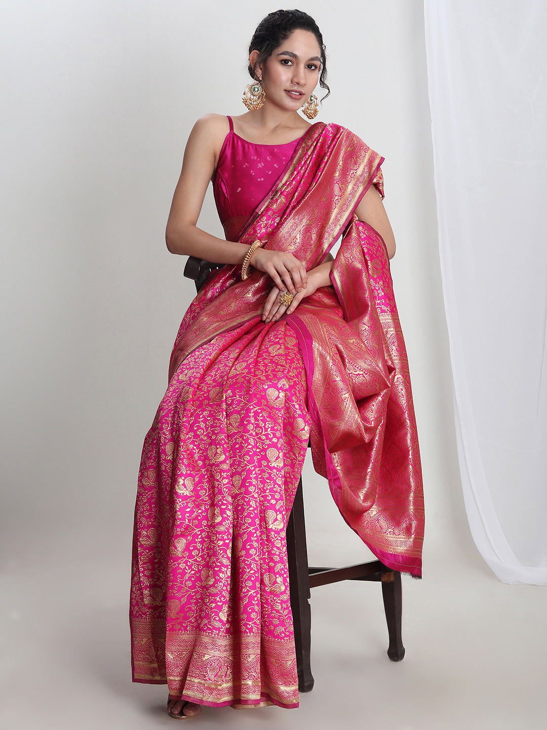 Janasya Pink Silk Blend Floral Jacquard Grab2Buy 