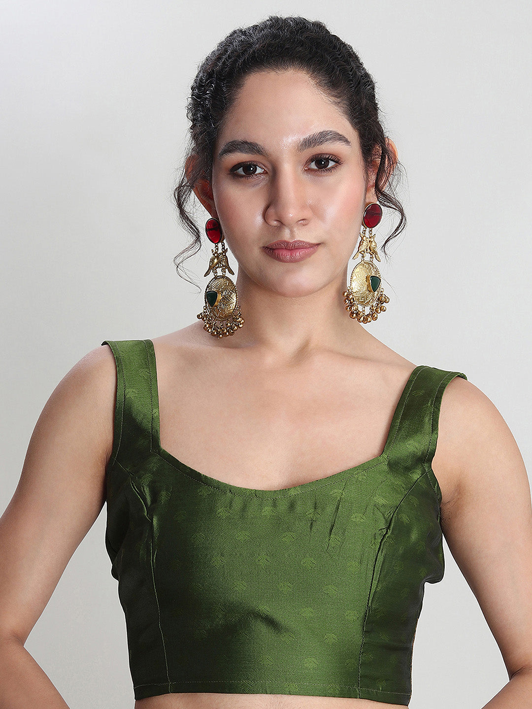 Janasya Green Silk Blend Floral Jacquard Grab2Buy 