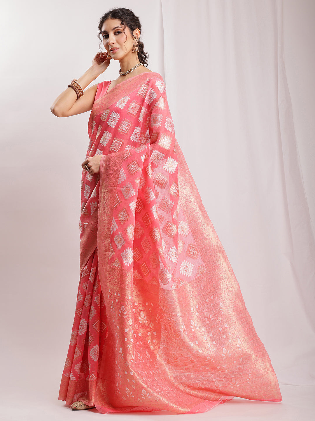 Janasya Navy Blue Silk Blend Geometric Jacquard Grab2Buy 