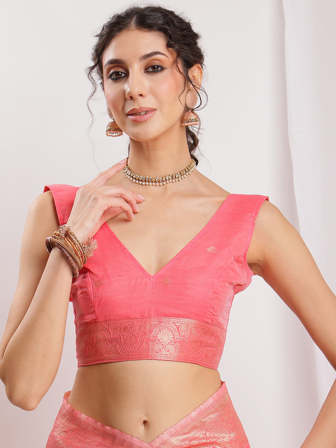 Janasya Navy Blue Silk Blend Geometric Jacquard Grab2Buy 