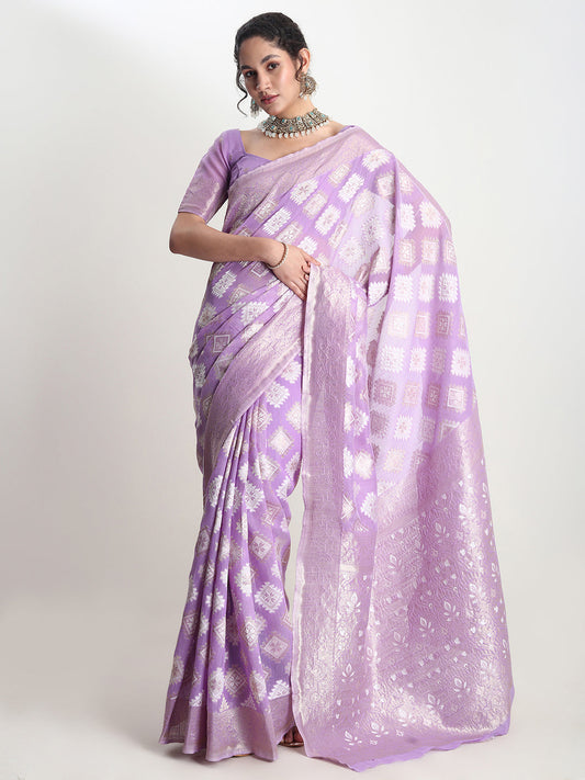 Janasya Lavender Silk Blend Geometric Jacquard Grab2Buy 