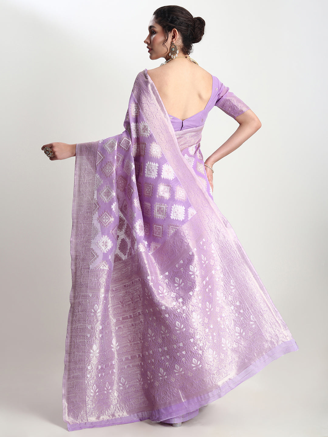 Janasya Lavender Silk Blend Geometric Jacquard Grab2Buy 