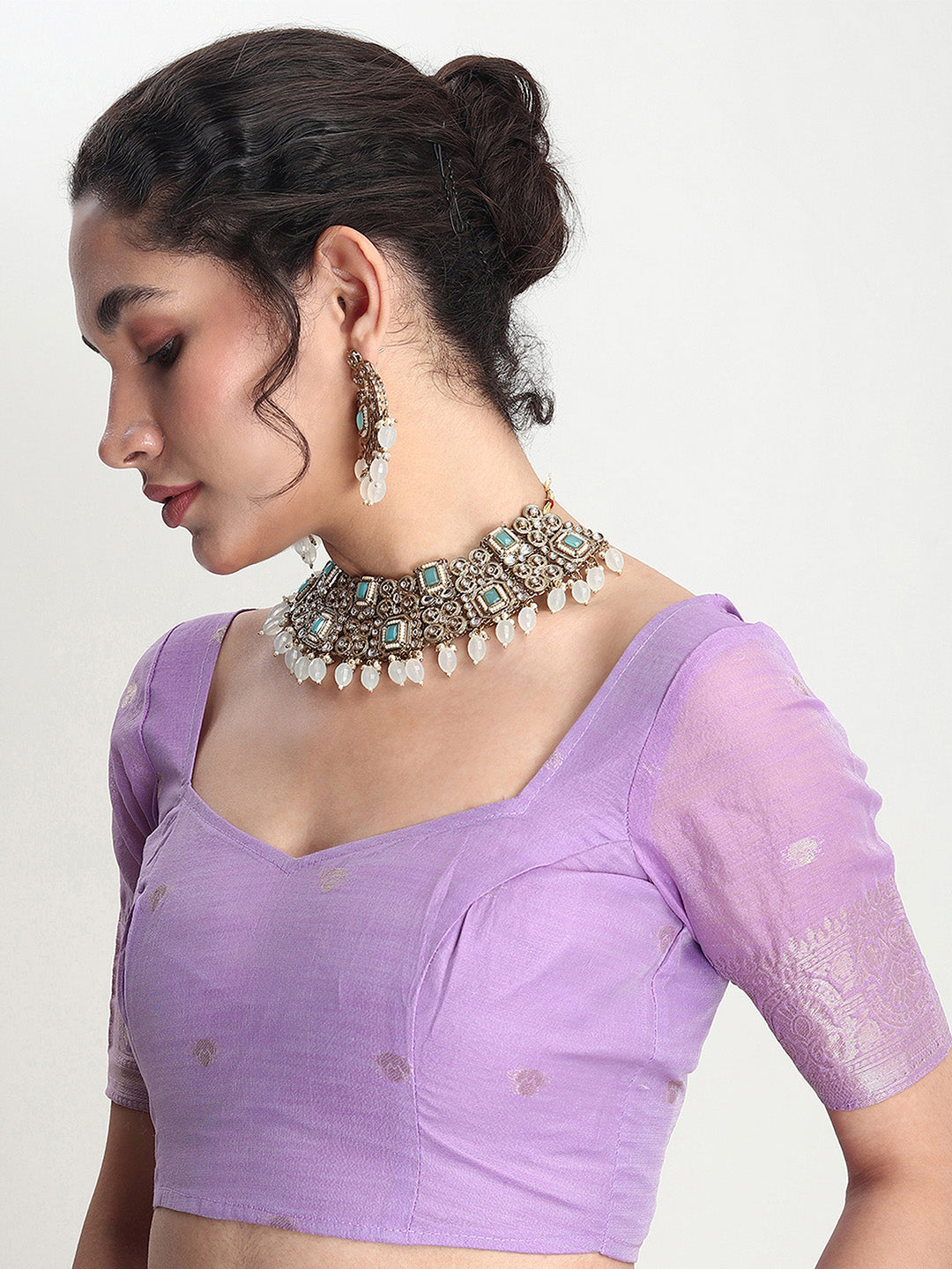 Janasya Lavender Silk Blend Geometric Jacquard Grab2Buy 