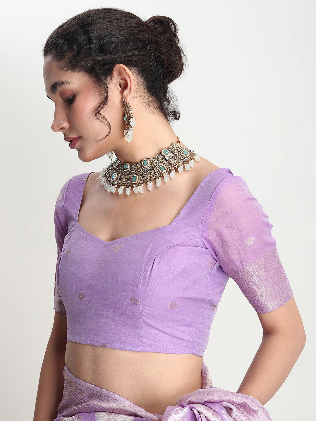 Janasya Lavender Silk Blend Geometric Jacquard Grab2Buy 