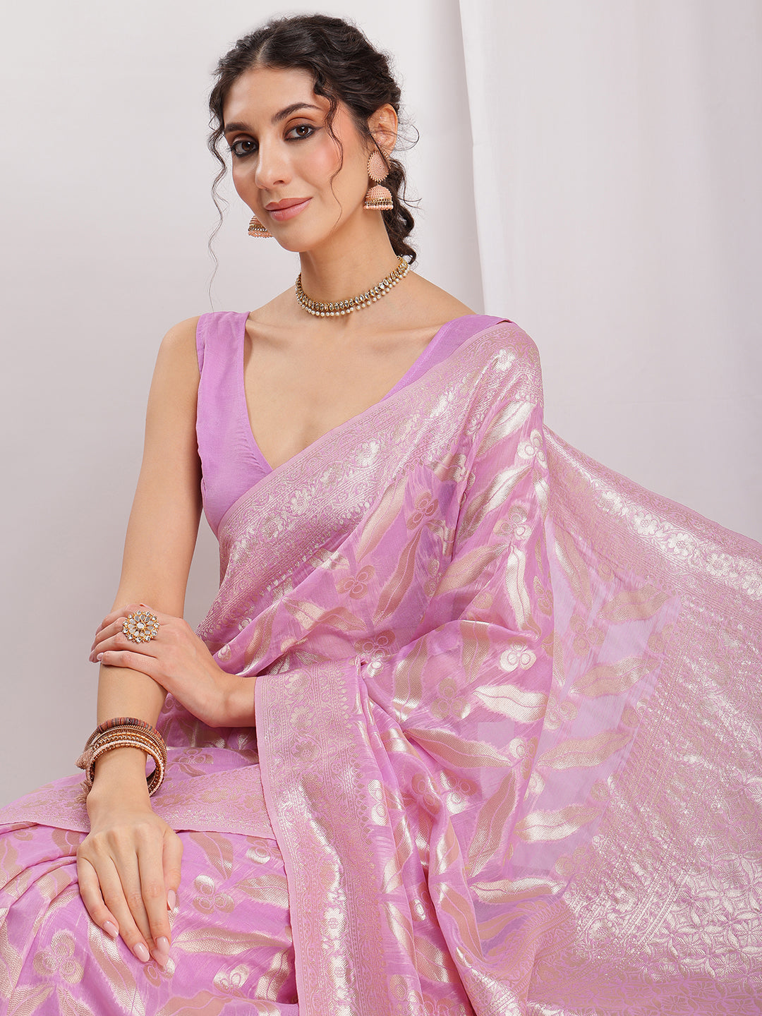 Janasya Lavender Silk Blend Floral Jacquard Grab2Buy 