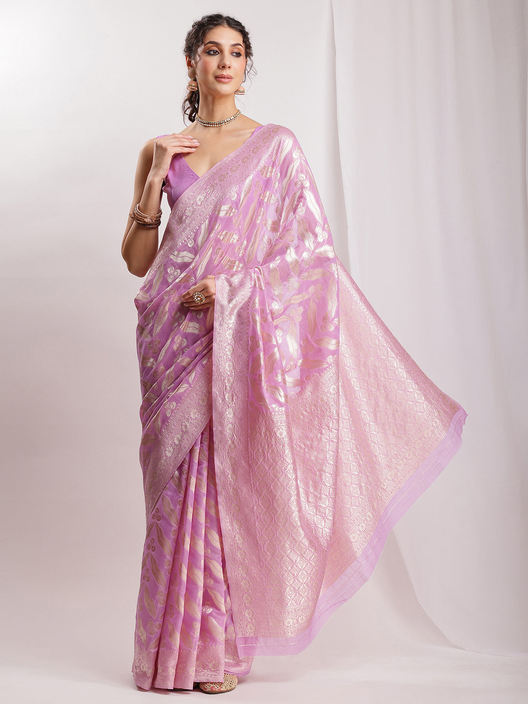 Janasya Lavender Silk Blend Floral Jacquard Grab2Buy 