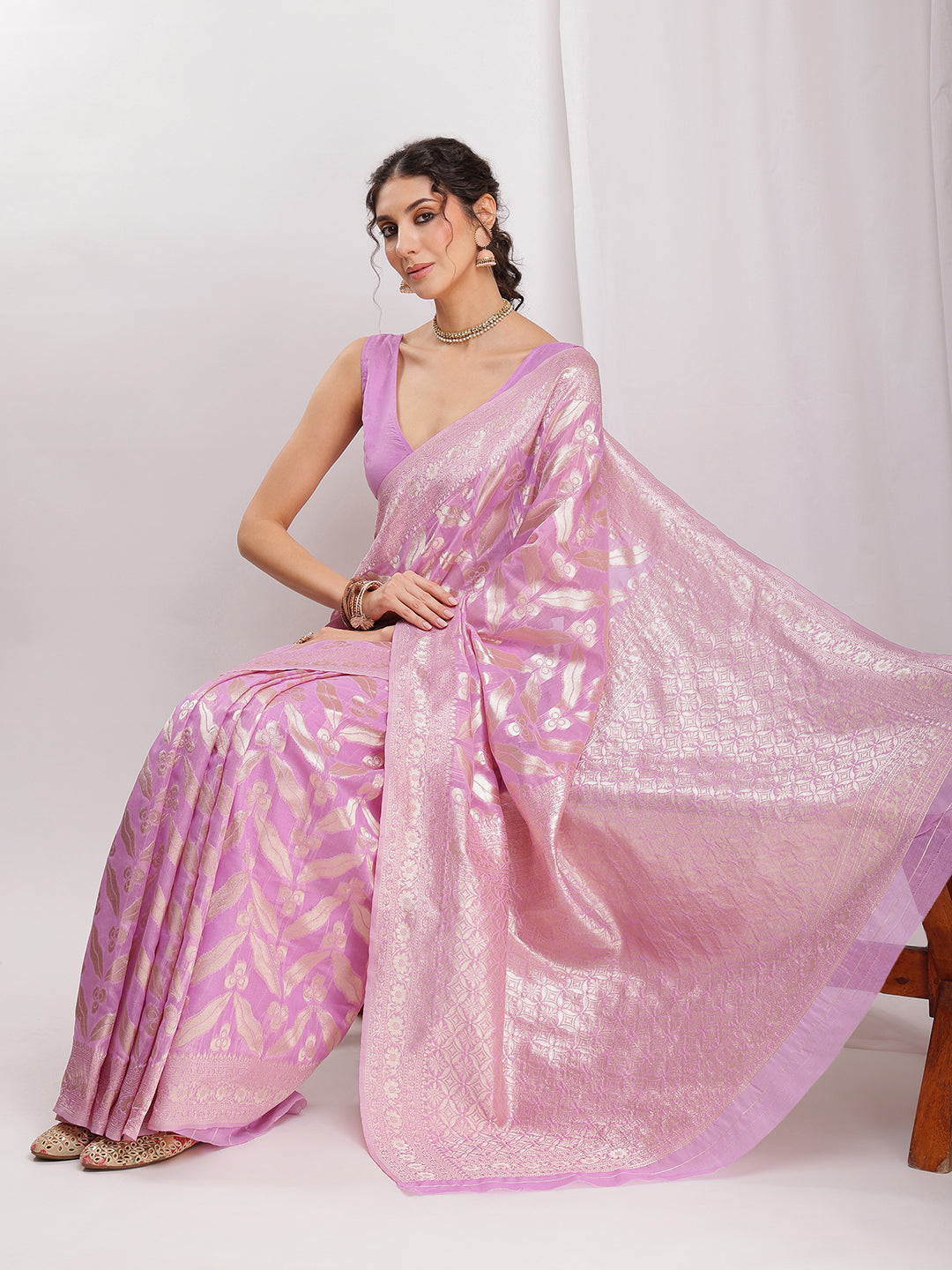 Janasya Lavender Silk Blend Floral Jacquard Grab2Buy 